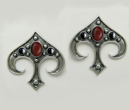 Sterling Silver Gothic Inspired Drop Dangle Earrings With Red Tiger Eye And Hematite